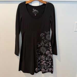 Sahalie Womens Dress Dark Gray Long Sleeve Pink Floral Empire Waist Scoop Neck S